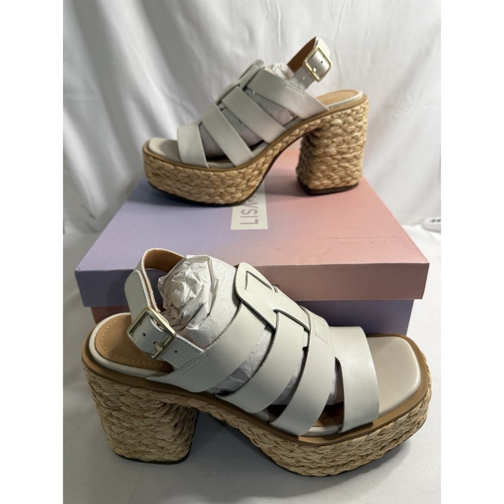 Lisa Vicky Nordstrom Just-V White Leather Strappy Platform Women Size 8.5‎
